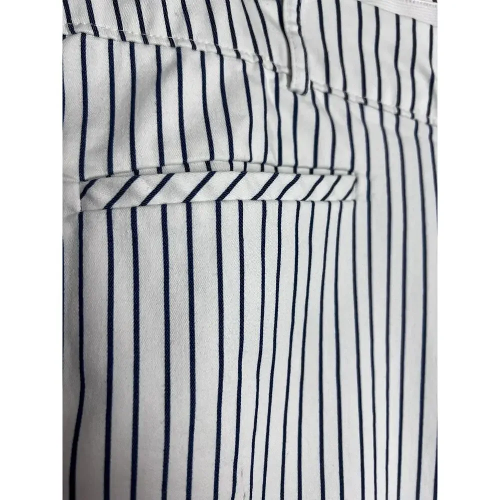 Lane Bryant Women's The Allie White Flat Front Navy Pin Striped Pants Size 16
